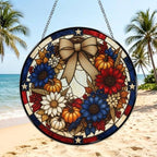 Fall Patriotic Wreath Stained Glass Suncatcher 11.8" Colorful Window Hanging Ornament, Sun Catcher Decor for Bathroom Front Door Living Room Home Wall Garden - Image 3