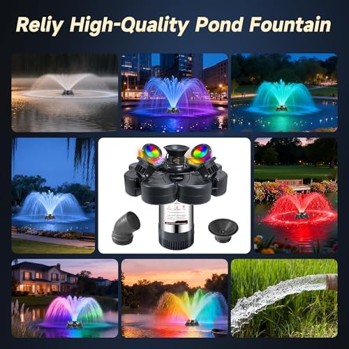 RELIY Pond Fountain Aerator, With 4 RGB Lights 1HP 110V 15000 GPH Stainless Steel Fountain Pump, Fully Automatic Powerful Lake Floating Fountain, 100 FT Power Cord, Programmable Timer Switch - Image 2