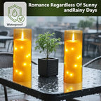 kakoya 11" x 4" Large Outdoor Waterproof Flameless LED Candles with Remote and Timer,Acrylic Pillar Candles Battery Operated with Embedded Star String for Porch,Patio,Outdoor Decor,Set of 2(Gold) - Image 6