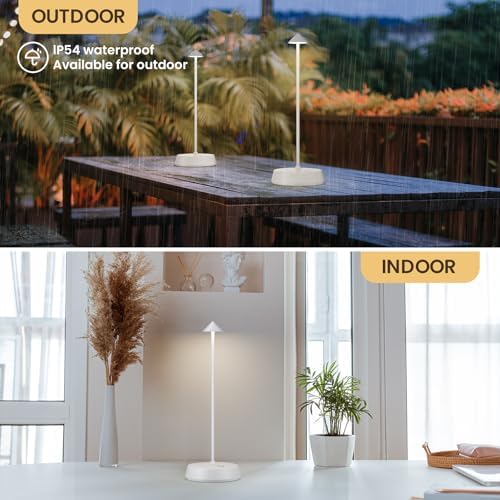Cordless Table Lamps Rechargeable, 6000mAh LED Battery Operated Desk Lamp, Portable Outdoor Waterproof Touch Stepless Dimmable Wireless Table Light for Dining Restaurant Home Patio (White-2PC) - Image 3