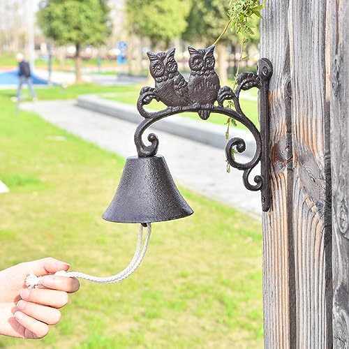 Sungmor Heavy Duty Cast Iron Wall Bell - Decorative Retro Style Lovely Owls Hand Bell - Manually Shaking Wall Hanging Doorbell - Indoor Outdoor Wall Mounted Dinner Bell - Garden Home Wall Decoration - Image 3
