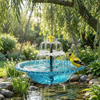 2026 New Solar Cascade Hanging Bird Bath Fountain, 3 Layers Outdoor Water Feature, Outdoor Hanging Bird Bath with Solar Fountain, with Solar Pump & Glass Bowl, for Outdoor, Gardens (Blue) - Image 7