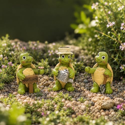 Garden Turtle Statues Set of 3, Hand-Painted Resin Outdoor Garden Decor by ysnn