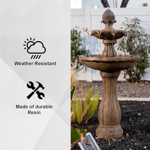 XBrand 44" H Solar Water Fountain, Two-Tier Outdoor Garden Fountain with Bird Bath, Fiberglass Resin Design, & Auto Shut-Off Pump for Patio Yard Decor - Image 4
