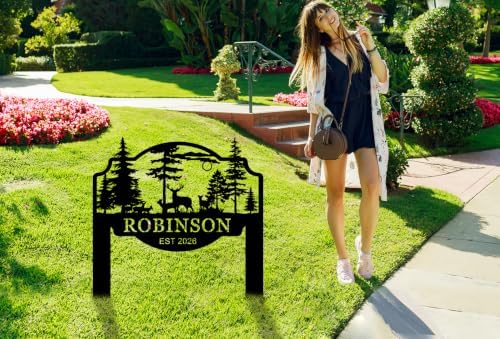 Custom Deer Wildlife Decor for Outdoors, Personalized Yard Name Sign with Metal Stake, Address House Number Signs with Last Name, Established date, Housewarming Gift - Image 2