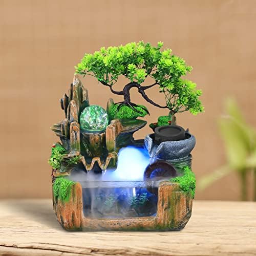Tabletop Fountain Ornament, 110V Rockery Fountain, Small Rockery Water Fountain Indoor with LED Lamp Atomization Effect, Suitable for Living Room, Bedroom, Office Decoration (B) - Image 5