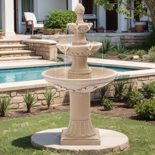 Grepatio Italian Outdoor Water Fountain, 48.4" H Bubbler Garden Waterfalls Fountains, 3 Tiered Roman Pillar Floor Water Fountain for Indoor, Yard, Lawn and Garden Décor by Takesyoutohaveawonderfullife