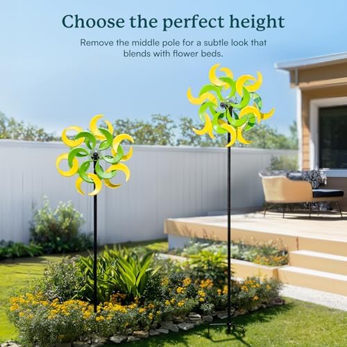 87" Wind Spinner Outdoor with Solar Light, Large Metal Wind Sculptures Spinners, Windmill for Garden Yard Patio Lawn Decor-Verdant Moon (23" W x 87" H) - Image 6