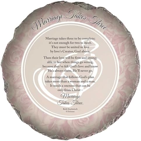 Magnolia Garden 10-Inch Marriage Takes Three Decorative Stepping Stone – Christian Wedding Resin Garden Tile – Pink Rose Floral Religious Outdoor Accent by DicksonsGifts