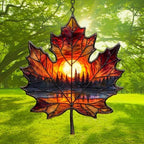 Forest Scene Sunset Maple Leaf Acrylic Suncatcher - Image 3