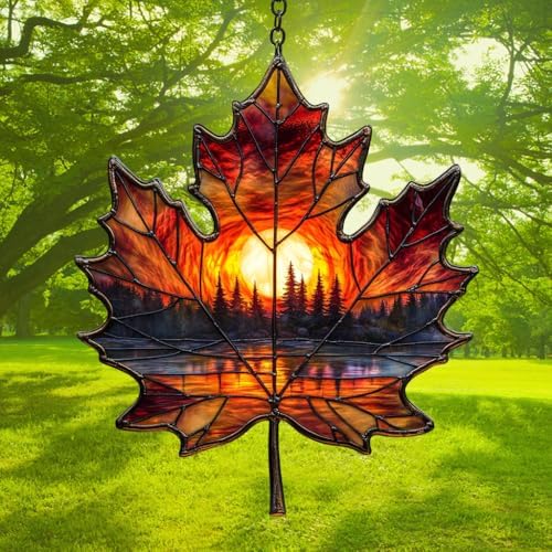 Forest Scene Sunset Maple Leaf Acrylic Suncatcher - Image 3