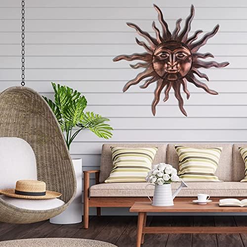 VZVXCC Large Metal Sun Wall Art Decor- 30 inches Sun Wall Hanging Decoration for Indoor Outdoor, 3D Sun Face Metal Wall Sculpture for Home Bedroom Living Room Office Garden Yard Patio(Bronze) - Image 5