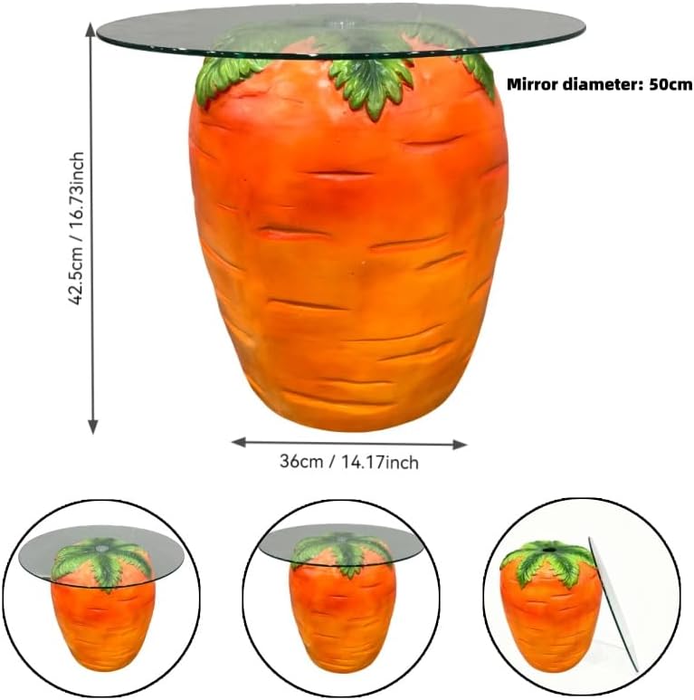 16" Carrot Shaped Resin Side Table with Glass Top, Whimsical Fruit Accent End Table for Living Room, Bedroom, Patio, Garden & Indoor Outdoor Decor - Image 6