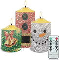 Cozeyat Waterproof Flickering Flameless Candles, Christmas Theme Outdoor Battery Operated LED Pillar Candles with Remote Timers, Electric Fake Plastic Candles Set of 3 by Cozeyat