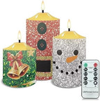 Cozeyat Waterproof Flickering Flameless Candles, Christmas Theme Outdoor Battery Operated LED Pillar Candles with Remote Timers, Electric Fake Plastic Candles Set of 3 by Cozeyat
