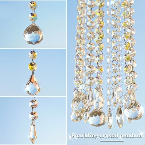 Crystal Suncatcher for Window Hanging,Wind Chime Style Long Pendant Sun Catcher with Color Crystals,Rainbow Maker for Outdoor,Garden,Patio Decoration,Nice Gift for Mom Neighbor Unisex (2pcs) - Image 3