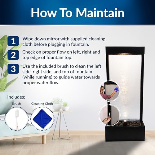 Alpine Corporation MLT170S 48" Indoor Outdoor Waterfall Fountain with LED Light Modern Glass & Aluminum Black Wall Water Feature for Home, Patio, Garden Décor Soothing Cascading Indoor Water Fountain - Image 2