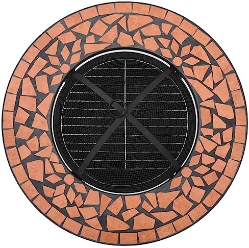 vidaXL Mosaic Fire Pit Table 26.8" Terracotta, Decorative Ceramic Outdoor Fireplace with Safety Mesh, Steel Fire Pit Stove for Garden, Patio - Image 7