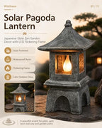 Solar Pagoda Lantern Japanese-Style with LED Flickering Flame Light, Zen Garden Statue Waterproof Resin Stone Finish Outdoor Decorations for Patio Yard Lawn, Housewarming Gifts for Mom Women - Image 2