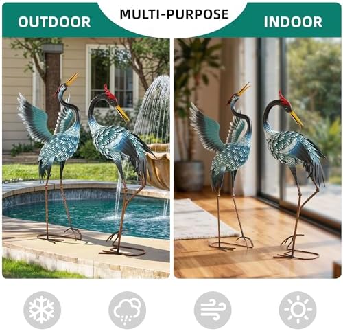 36.8" Metal Crane Statue, Blue Heron Decor Handcrafted - Image 6