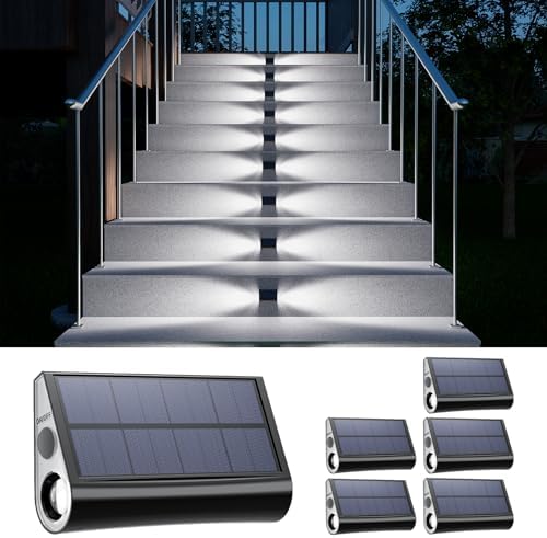 6-Pack Solar Step Lights, Waterproof, Cool White Dual-Sided Glow by GVSHINE