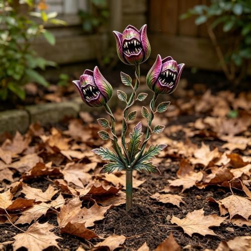 Metal Flower Garden Stake 2D 3-Pack Rustproof Decorative Plant Stakes - Image 2