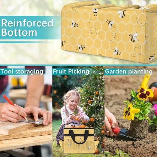 Yellow Bee Gardening Tool Bag,Heavy Duty Garden Tote Bag,Portable Oxford Gardening Storage Basket Organizer Handbag with Pockets Handle,Hand Tools Gifts for Outdoor Garden Lawn Yard - Image 7