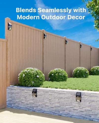 4 Pack Metal Solar Fence Lights Cool White Lamp with Motion Sensor - Image 4