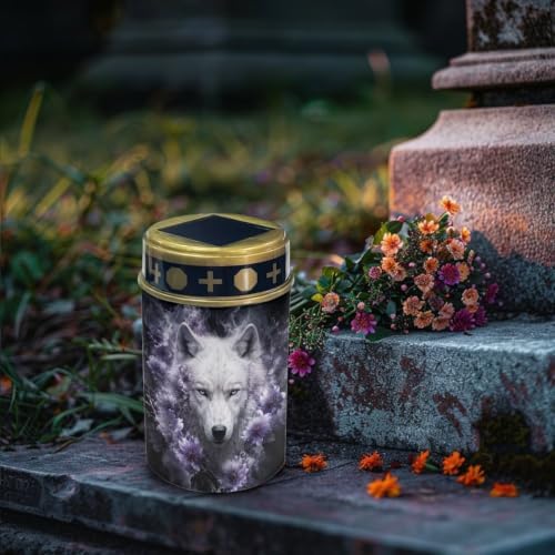 Poceacles Solar Lights Outdoor Waterproof Cemetery Solar Outdoor Candle Grave Decoration Votive Candles Blessed Lights for Loss of Loves One, Wolf Violet Flower Black, 6 Pcs - Image 3