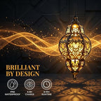 Moroccan Style Artisan Solar Lights Outdoor, Waterproof Hanging Solar Lanterns for Garden Decor, Decorative Metal Chandelier for Patio, Porch, Yard, Unique Gifts for Women & Mom (1Pc) - Image 6