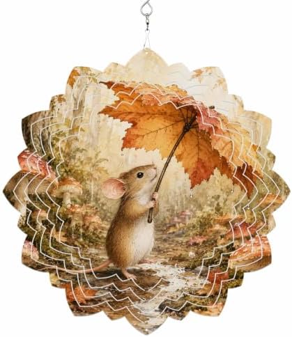 12 Inch Fall Mouse Wind Spinner for Yard and Garden, Pastoral Forest Maple Leaves Mushroom Retro Hanging Ornaments Outdoor 3D Kinetic Wind Sculpture Spinners Indoor Outdoor Patio Décor Ornaments Gift by Unknown