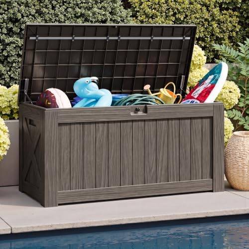 JUMMICO 120 Gallon Resin Deck Box, Large Outdoor Storage Box Waterproof & Lockable for Garden, Patio, Pools (Deep Brown) - Image 5