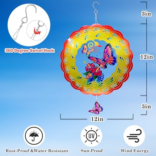 Butterfly Wind Spinner, Butterfly Gift for Women Men, 12in Spinfinity Designs Stainless Steel Hanging Wind Spinners with 3D Visual Effect, for Indoor/Outdoor Decor, Yard Art, Garden Decorations - Image 3