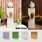 Glitzhome Outdoor Water Fountain with Lights, Outdoor Fountain with Pump, 36.5" H Modern Faux Terrazzo Geometric Pedestal and Sphere Polyresin Garden Fountains for Patio, Balcony, Yard Or Home Decor - Image 5