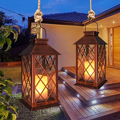TAKE ME 14" Solar Lanterns Outdoor Garden Lantern Waterproof LED Flickering Flameless Candle Mission Lights for Table,Outdoor,Party - Image 6