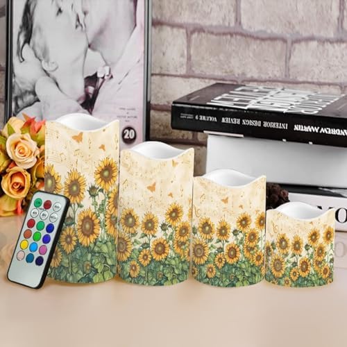 Flameless Candles Bulk Tea Lights Sunflower Battery Operated Candles with Remote and Timer for Home Living Room Table Decxoration Electric Pillar LED Candles Set of 4 Color Changing - Image 4