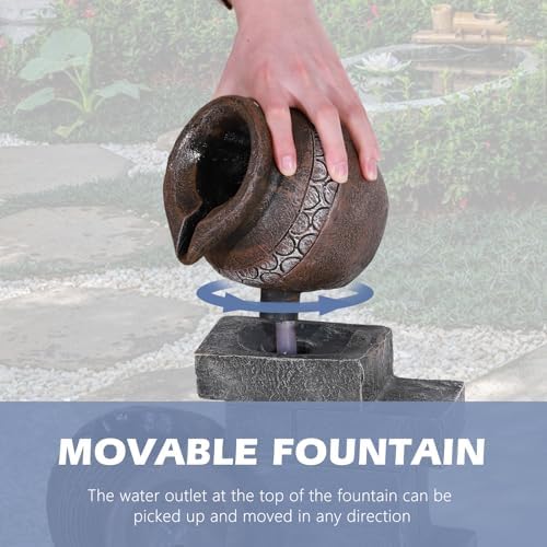 Grepatio Outdoor Water Fountain, Garden Waterfalls Fountains with LED Lights, 6 Tier Modern Indoor/Outdoor Floor Standing Water Fountain for Garden, Patio (10.6"(L) x 14.6"(W) x 31.5"(H)) - Image 4