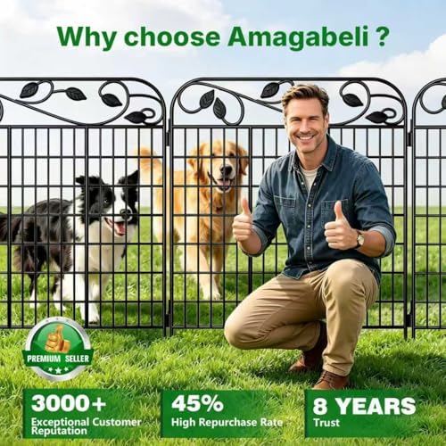 AMAGABELI 4 Panels 44 in(H )X 12 ft(L) Decorative Garden Fence Gate,Dog Fence Outdoor for Yard,Rustproof Tall Garden Fencing Animal Barrier Metal Wire Panel Border with Leaves for Flower Bed Black - Image 5