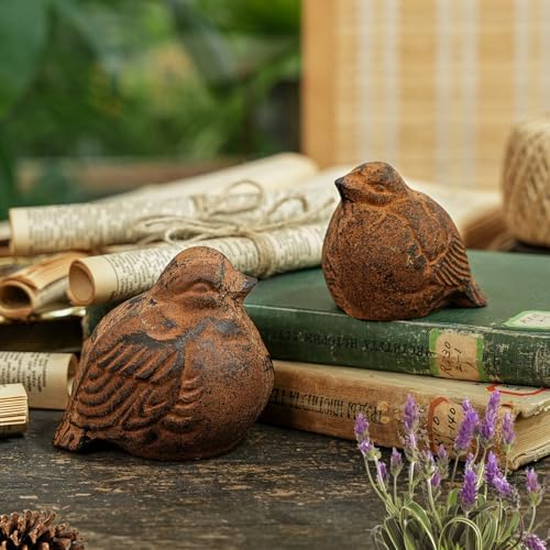 Sungmor 2PC Cast Iron Rust Bird Statues, Multi-Purpose Paperweight Doorstop - Image 4