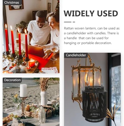 KALLORY Woven Rattan Lantern Candleholder Portable Hand-Weaving Decorative Windproof Candle Holder for Home, Garden, and Balcony Accent Lighting (Black Small, Without Candle) - Image 5