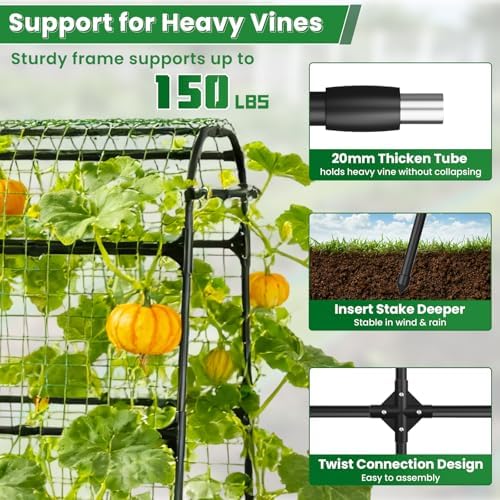 7.2FT Garden Arch Trellis for Climbing Plants, Heavy Duty Walk-Through Metal Arch with Netting, Wind-Resistant Vertical Garden Support for Cucumbers, Roses, Beans, Squash - Image 3