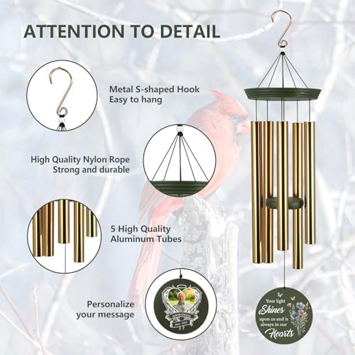 ASTARIN Personalized Wind Chimes in Memory of a Loved One, Bereavement Gifts for Loss of Father, Memorial Gifts Sympathy Deep Tone Wind Chimes for Outdoor, 30/36 inch Garden Decor(Produced in Texas) - Image 4