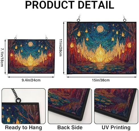 Personalized Rectangle Mosaic Ghost Flame Meadow Stained Glass Window Hanging, Stained Glass Window Decor Suncatcher for Women, Home Décor - Image 3
