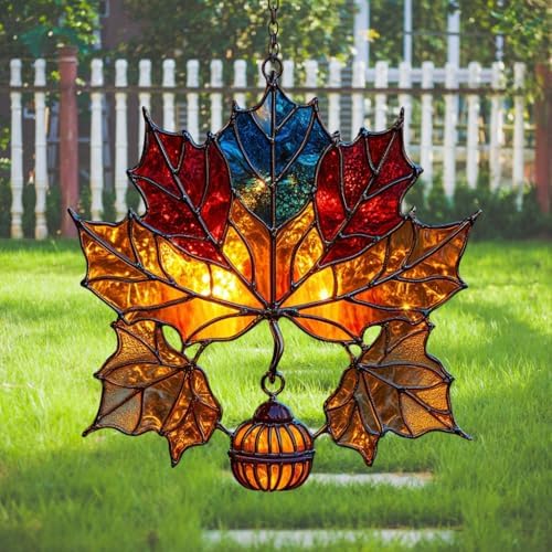 Colorful Maple Leaf Fall Autumn Acrylic Suncatcher by AVAGAN