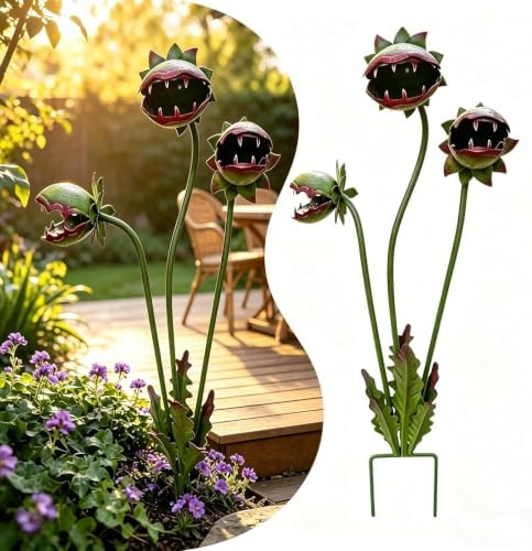 Venus Flytrap Garden Stake - 25inch Metal Outdoor Flowers Yard Art (1PCS) - Image 6
