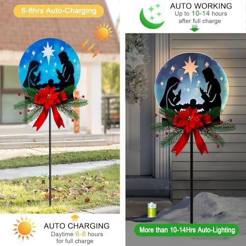 WAIU Solar Powered Nativity Scene Garden Stake, Waterproof Outdoor Christmas Patio Decor - Image 4