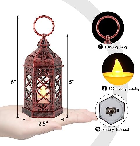 12PCS Mini Lantern with Flicker LED Candle for Halloween Decorations, Small Lanterns Decorative, Vintage Hanging Moroccan Lantern for Wedding Halloween Christmas Decor, Table Centerpiece, Rose Gold - Image 6
