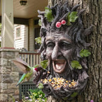 12" Real Tree Face Hugger Statue, Outdoor Garden Resin Bird Feeder Sculpture with Foliage Features, Fairy Elve Accent Yard Art, Halloween Trees Decorations Outdoor Wall Mounted Statue - Image 6