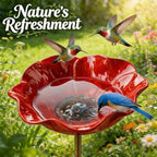 Flower Garden Stake Metal Bird Bath with Bee Watering Station, 3 in 1 Handmade Pollinator Feeder for Outdoor Yard Decor(Bright Red Poppy,3) - Image 3