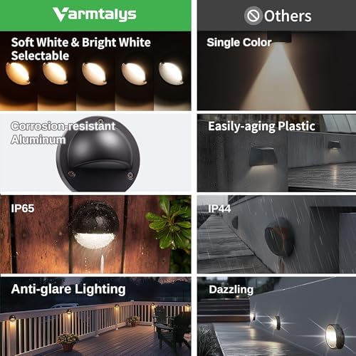 Low Voltage LED Step Lights - 12V Landscape Hardwired Waterproof Lighting, Outdoor Deck Lights 5 Color Temperature Dimmable, Aluminum Black for Wall Garden Fence Handrail 12 Pack - Image 3